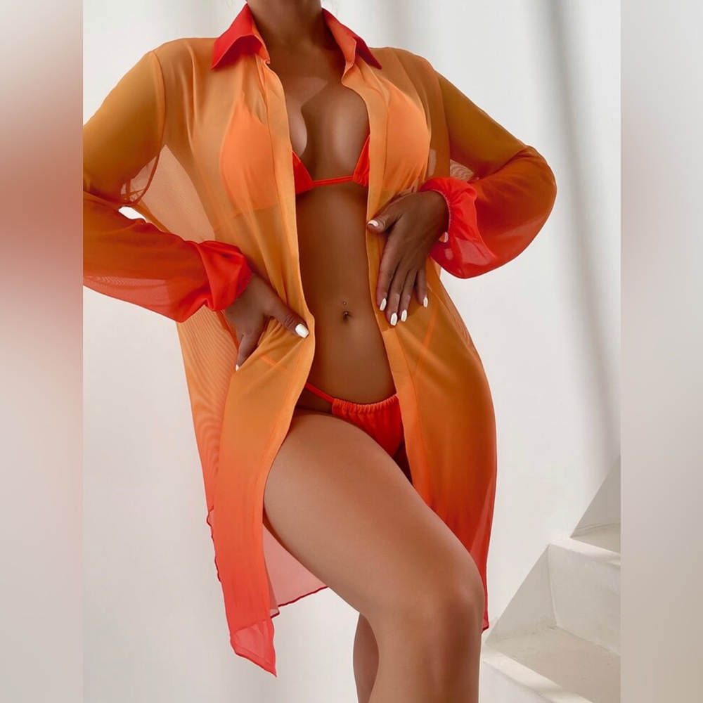 SHEIN Swim Vcay Ombre Split Hem Open Front Kimono